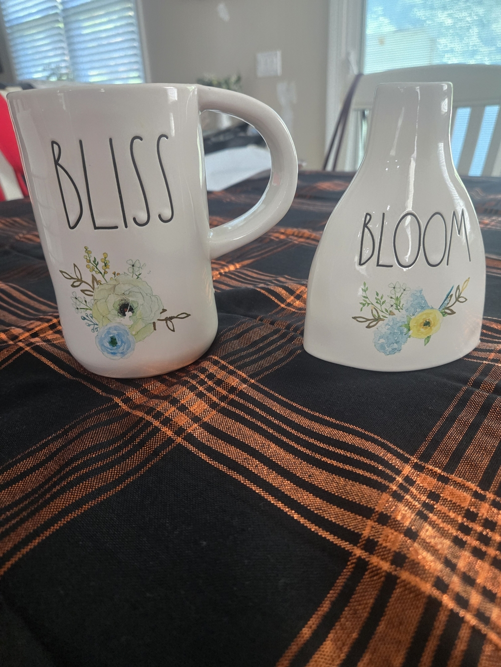 Rae Dunn White 'Bliss' Floral Ceramic Mug with Matching 'Bloom' Vase